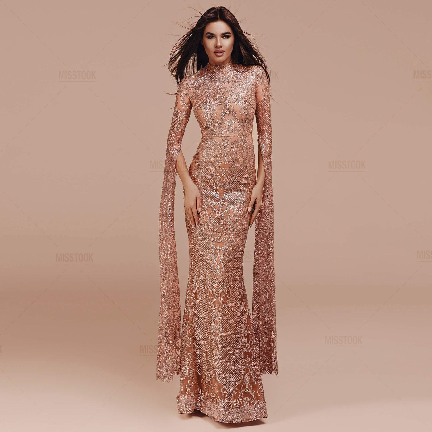 Safiya Glitter White Maxi Dress ROSE GOLD / XS Dress