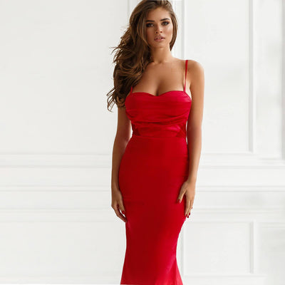 Selma Red Satin Maxi Dress