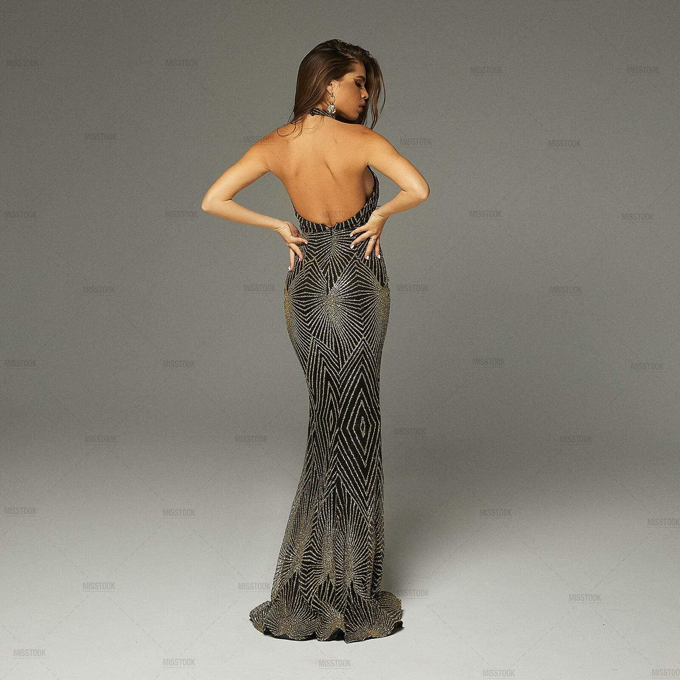 Shania Black Backless Geometric Maxi Dress Dress