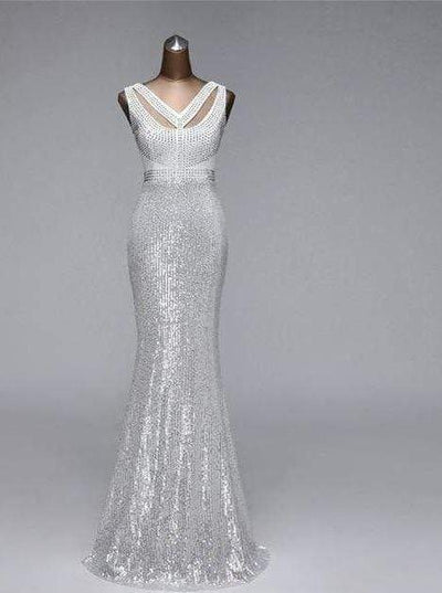 Aubree Mermaid Evening Maxi Dress Silver / 2 -- Lable size S Dress