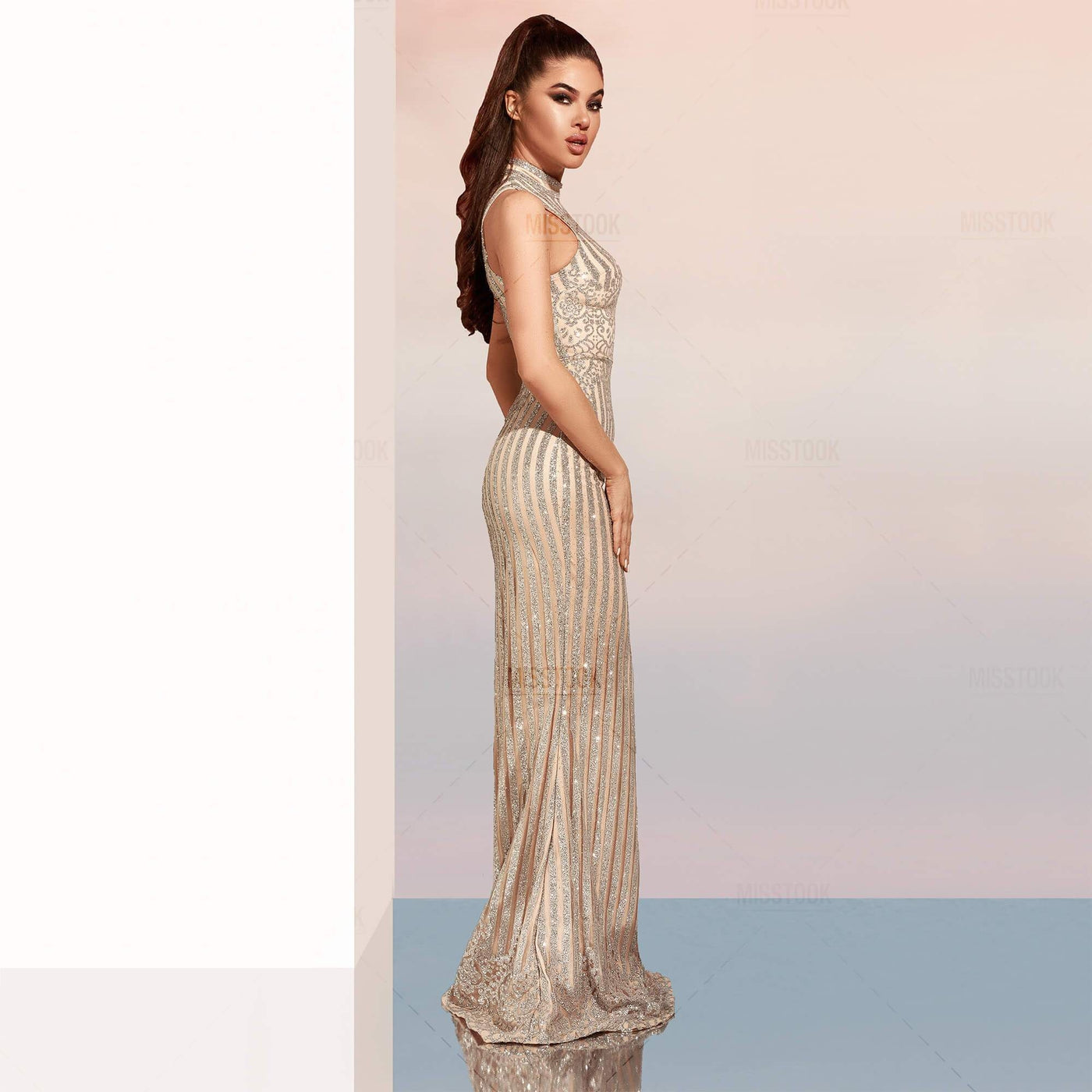 Leisha Silver Beige Sequin Dress Silver / XS Dress