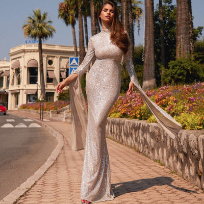 Safiya Long Sleeve Maxi Dress Silver / XS Dress