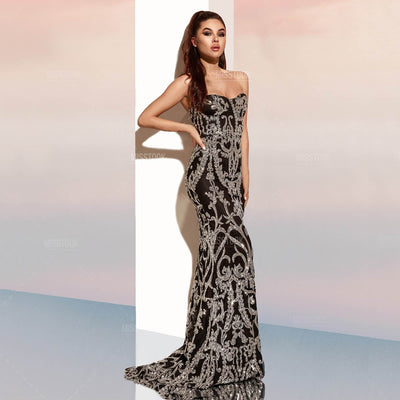 Vittoria Silver Geometry Sequin Maxi Dress Silver / XS Dress