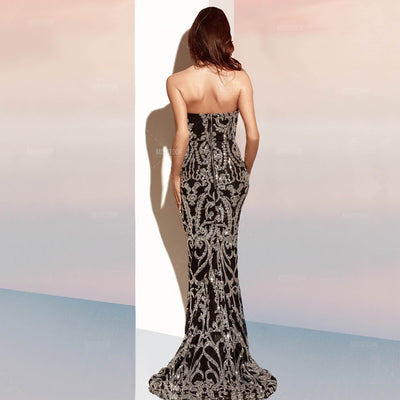 Vittoria Silver Geometry Sequin Maxi Dress Silver / XS Dress