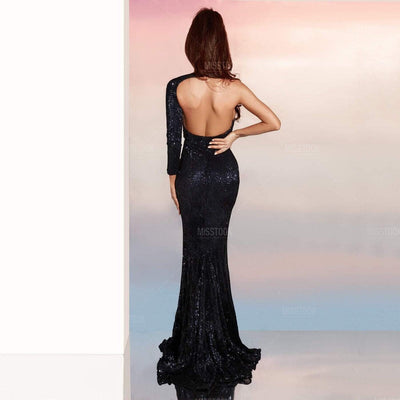 Sydney One-Shoulder Black Sequined Maxi Dress Dress