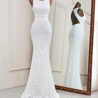 Elona Black Open Back Maxi Dress white / 10 -- Lable size L / Floor Length Dress