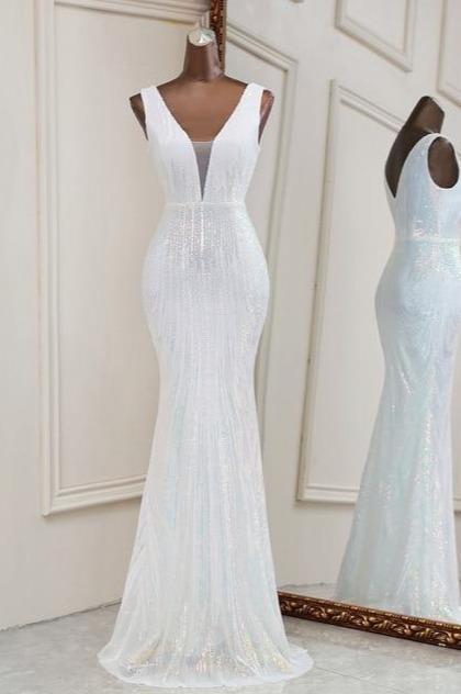 Aria Mermaid Evening Dress White / 12 -- Lable size XL Dress