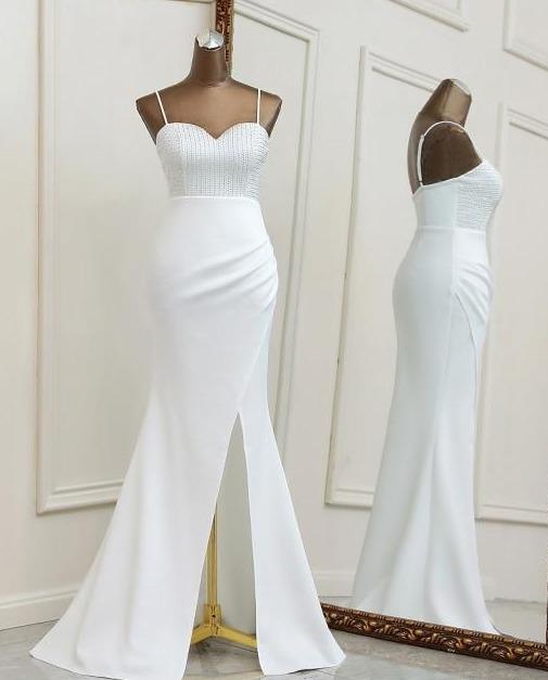Helen Nude Maxi Jeweled Mermaid Dress White / 14 -- Lable size XL Dress