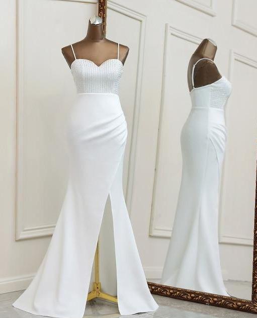 Helen White Maxi Jeweled Mermaid Dress White / 14 -- Lable size XL Dress