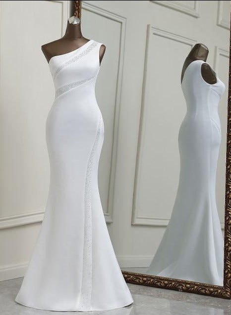 Thara One shoulder Evening Maxi Dress white / 4 -- Lable size M Dress