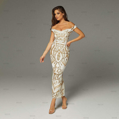 Regina White Sequined Midi Dress WHITE / M Dress