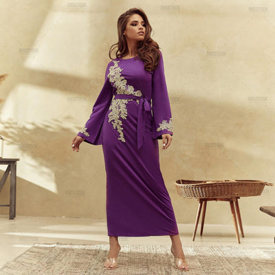 Yamina Pearl Embroidery Belted Maxi Dress Dress