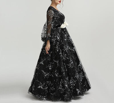 Misstook Label Embroidery Black Evening Dress Dress