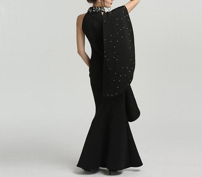 Misstook Label High Neck Pearls Black Dress Dress