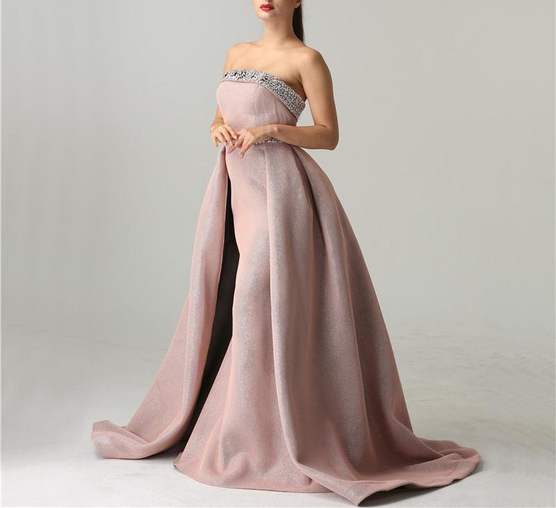 Misstook Label Shoulder Off Jeweled Pink Evening Dress Dress