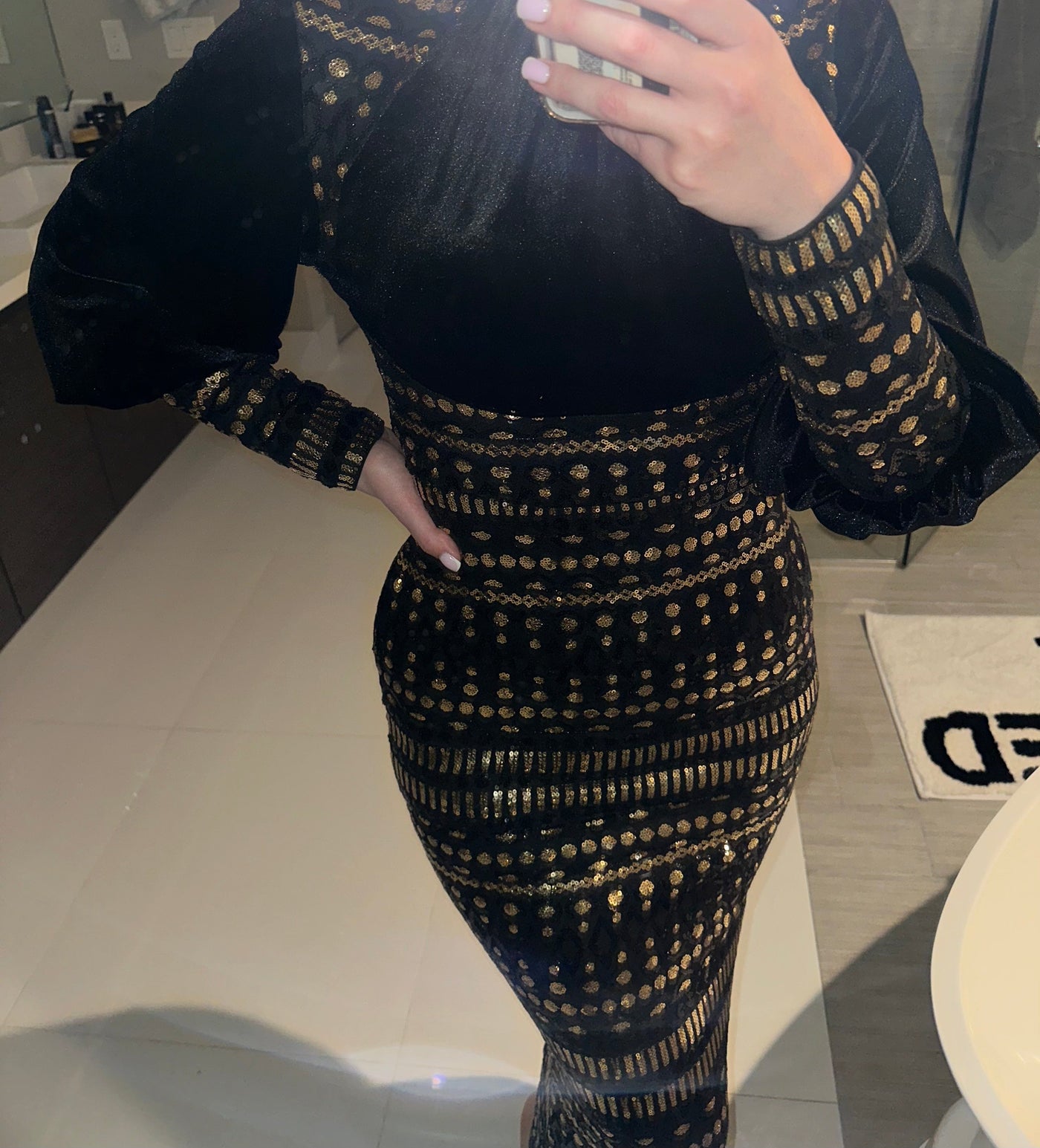 Nura Velvet/Sequined Ankle Length Dress